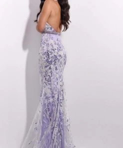 Jasz Couture - 7207 Applique Deep Halter V Neck Trumpet Dress