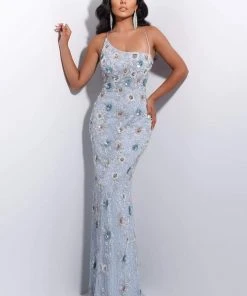 Jasz Couture - 7214 Lace Up Back Sequined Long Dress