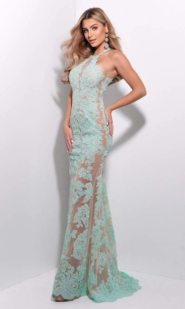 Jasz Couture - 7249 Lace Applique Halter Neck Sheath Dress 3 Jasz Couture - 7249 Lace Applique Halter Neck Sheath Dress