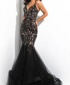 Jasz Couture - 7304 Sleeveless Embroidered Ruffled Trumpet Dress