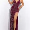 Jasz Couture - 7368 Emboridered V-Neck With High Slit Dress
