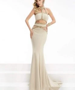Jasz Couture - Bejeweled Halter Neck Dress 5923