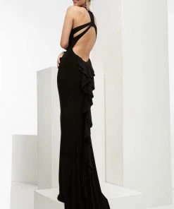 Jasz Couture - Ruffled Panel Jersey Gown 6036