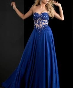 Jasz Couture - Strapless Lace Applique Gown 5813