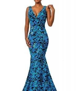 Johnathan Kayne - 2106 Sleeveless V Neck Sequin Velvet Mermaid Gown 13 Johnathan Kayne - 2106 Sleeveless V Neck Sequin Velvet Mermaid Gown