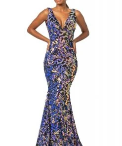 Johnathan Kayne - 2106 Sleeveless V Neck Sequin Velvet Mermaid Gown 19 Johnathan Kayne - 2106 Sleeveless V Neck Sequin Velvet Mermaid Gown