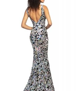 Johnathan Kayne - 2106 Sleeveless V Neck Sequin Velvet Mermaid Gown