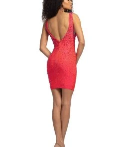 Johnathan Kayne - 2183 Short Crystal Strewn Plunging Sheath Dress