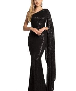 Johnathan Kayne - 2190 Cascading Sleeve Asymmetrical Sequin Gown