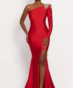 Johnathan Kayne - 2224 Jeweled One Shoulder High Slit Evening Gown