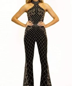 Johnathan Kayne - 2328 Patterned Beads Halter Jumpsuit