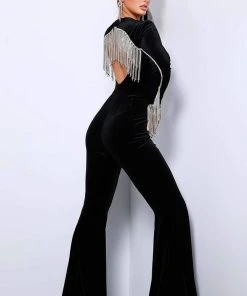 Johnathan Kayne - 2419 Long Sleeve Velvet Sweetheart Jumpsuit