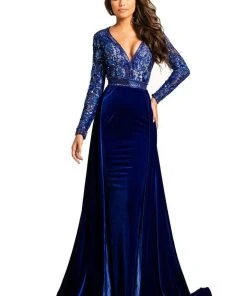 Johnathan Kayne - 8013 Embellished Lace Velvet Gown 11 Johnathan Kayne - 8013 Embellished Lace Velvet Gown