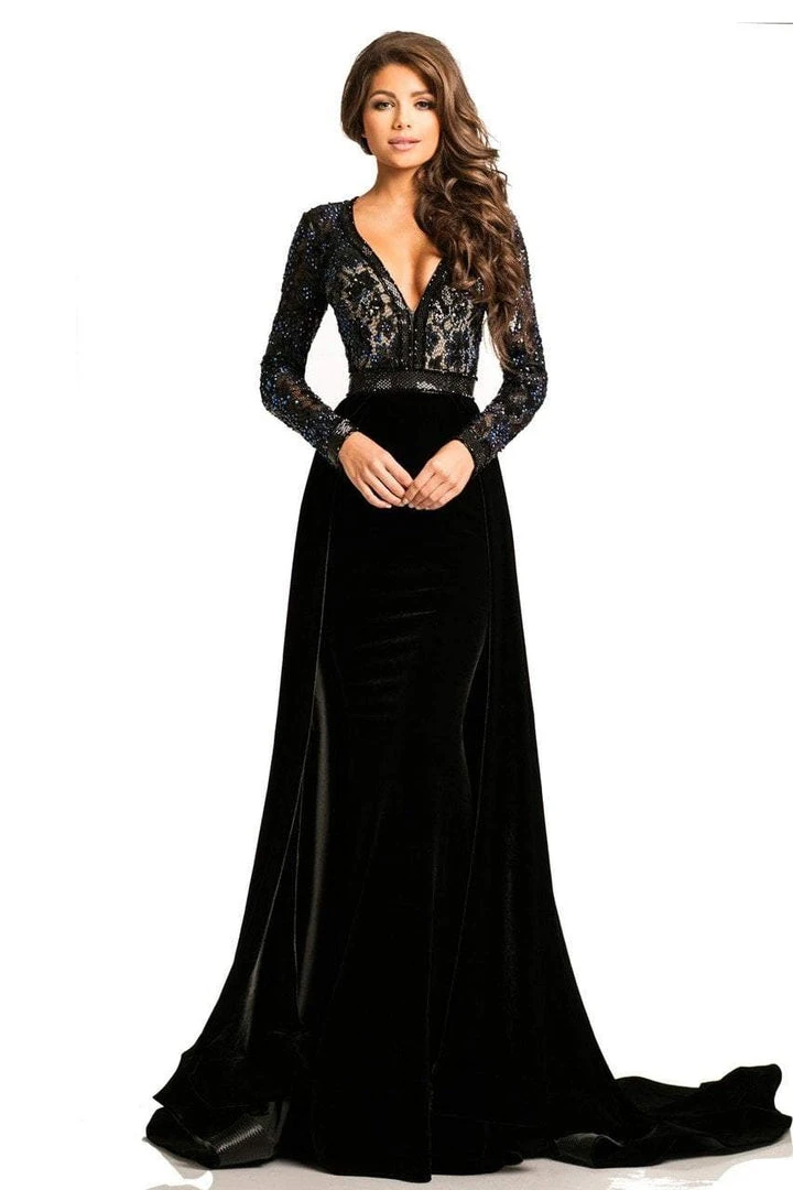 Johnathan Kayne - 8013 Embellished Lace Velvet Gown 6 Johnathan Kayne - 8013 Embellished Lace Velvet Gown
