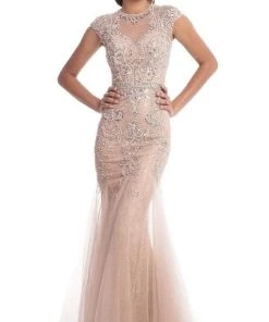 Johnathan Kayne - 9039 Jeweled Cap Sleeve Illusion Gown