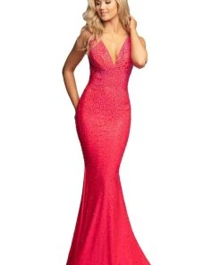 Johnathan Kayne - 9213 Crystal Embellished Plunging V-Neck Gown