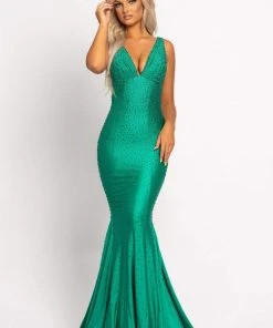 Johnathan Kayne - 9213 Crystal Embellished Plunging V-Neck Gown