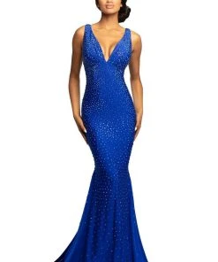 Johnathan Kayne - 9213 Crystal Embellished Plunging V-Neck Gown