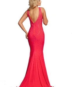 Johnathan Kayne - 9213 Crystal Embellished Plunging V-Neck Gown