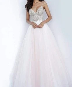 Jovani - 00580 Beaded Deep V-neck Ballgown