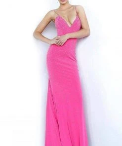 Jovani - 00625 Embellished Deep V-neck Trumpet Dress