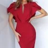 Jovani - 00759 Knee Length Ruffled Angel Sleeve Sheath Dress
