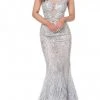 Jovani - 00880 Metallic Ornate Feather-Fringed Flare Gown 1 Jovani - 00880 Metallic Ornate Feather-Fringed Flare Gown