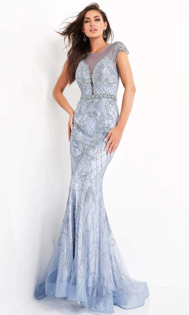 Jovani - 00883 Cap Sleeve Beaded Illusion Jewel Long Gown 3 Jovani - 00883 Cap Sleeve Beaded Illusion Jewel Long Gown