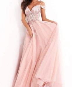 Jovani - 02022 Floral Ornate Corset Tulle Dress