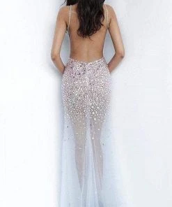 Jovani - 02047 Embellished Deep V-neck Sheer Fitted Dress 6 Jovani - 02047 Embellished Deep V-neck Sheer Fitted Dress