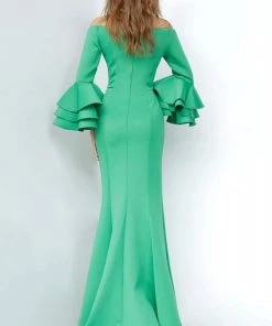 Jovani - 02140 Tiered Bell Sleeve Off Shoulder Long Gown