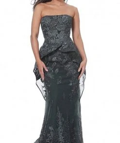 Jovani - 02222 Strapless Ruffled Peplum Sheath Gown