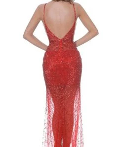 Jovani - 02498 Beaded Plunging V Neck Sheath Dress 7 Jovani - 02498 Beaded Plunging V Neck Sheath Dress