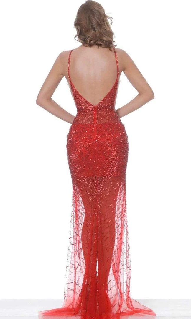 Jovani - 02498 Beaded Plunging V Neck Sheath Dress 4 Jovani - 02498 Beaded Plunging V Neck Sheath Dress