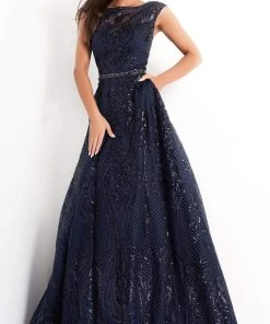 Jovani - 02514 Cap Sleeve Sequin Embroidered A-Line Gown