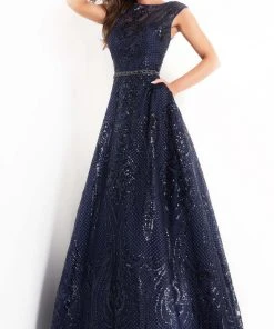 Jovani - 02514 Cap Sleeve Sequin Embroidered A-Line Gown