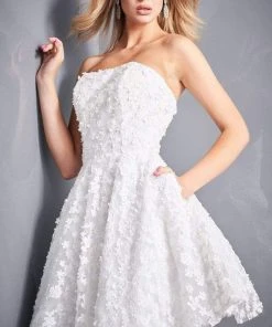 Jovani - 02564 Strapless Floral Appliqued A-Line Dress