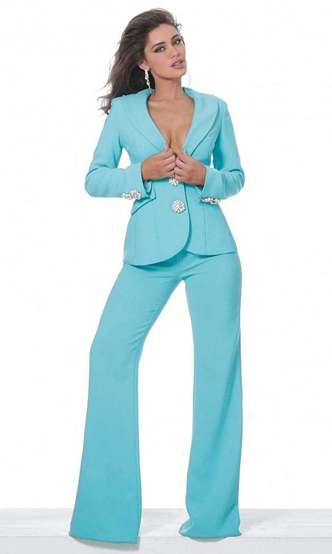 Jovani - 02637 Two Piece Applique Deep V-Neck Pantsuit 5 Jovani - 02637 Two Piece Applique Deep V-Neck Pantsuit