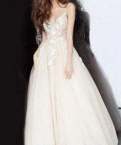 Jovani - 02758 Floral Applique Plunging V-neck Ballgown 13 Jovani - 02758 Floral Applique Plunging V-neck Ballgown