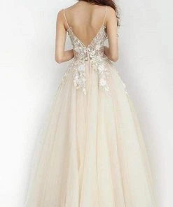 Jovani - 02758 Floral Applique Plunging V-neck Ballgown 10 Jovani - 02758 Floral Applique Plunging V-neck Ballgown