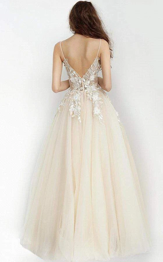 Jovani - 02758 Floral Applique Plunging V-neck Ballgown 4 Jovani - 02758 Floral Applique Plunging V-neck Ballgown