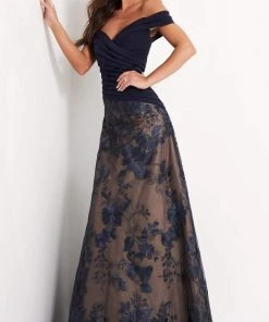 Jovani - 02852 Off Shoulder Pleated Bodice Embroidered Gown 6 Jovani - 02852 Off Shoulder Pleated Bodice Embroidered Gown