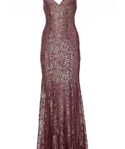 Jovani - 02906 Backless Metallic Lace Mermaid Gown 16 Jovani - 02906 Backless Metallic Lace Mermaid Gown