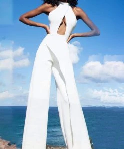 Jovani - 02954 High Neck Jumpsuit With Cutout