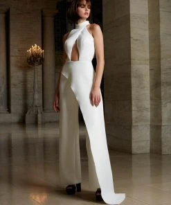 Jovani - 02954 High Neck Jumpsuit With Cutout