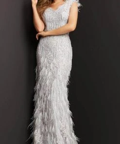 Jovani 03108 - V-Neck Feathered Evening Dress 7 Jovani 03108 - V-Neck Feathered Evening Dress