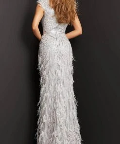 Jovani 03108 - V-Neck Feathered Evening Dress 6 Jovani 03108 - V-Neck Feathered Evening Dress