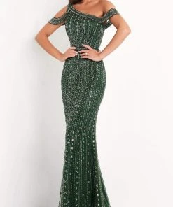 Jovani - 03124 Beaded Cold Shoulder Sheath Gown
