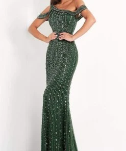 Jovani - 03124 Beaded Cold Shoulder Sheath Gown