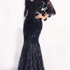 Jovani - 03158 Embroidered V Neck Trumpet Dress With Train 1 Jovani - 03158 Embroidered V Neck Trumpet Dress With Train